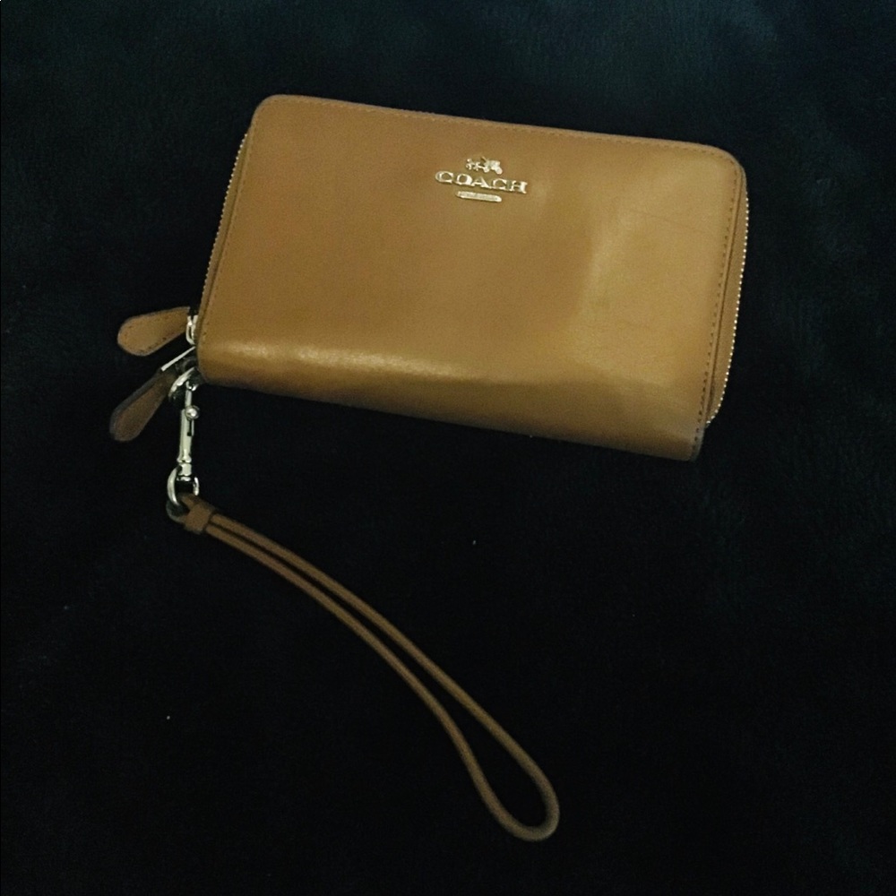 Brown Leather Coach Wallet with Wristlet Strap